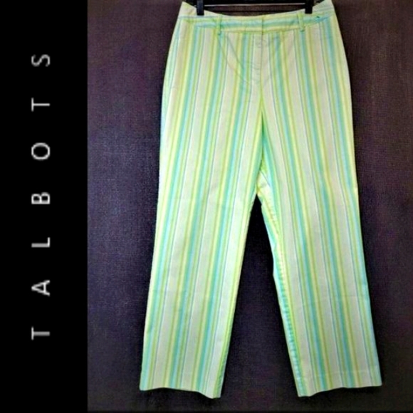 TALBOTS Striped Stretch Flat Front Straight Leg Pants - Picture 1 of 9